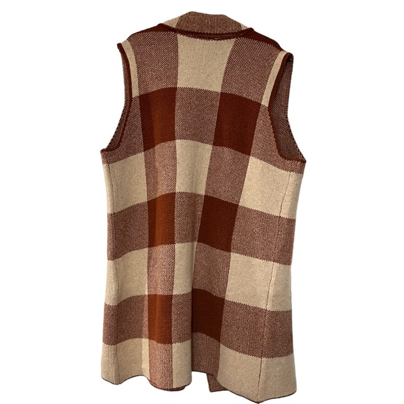 Maurices Plaid Collared Vest NWT Rust Cream pockets open front - Picture 3 of 6